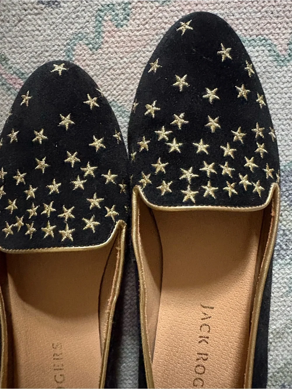 Jack Rogers Black & Gold Star-Embroidered Women's Flats